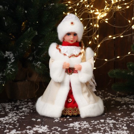 Snow Maiden "in a fur coat, with a strap and a scythe" moves, 30x15 cm, beige