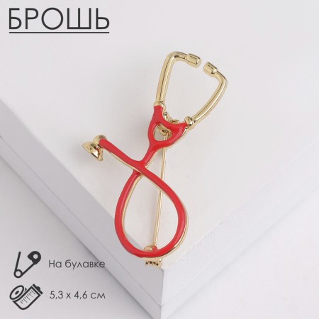 Brooch "Stethoscope", red color in gold