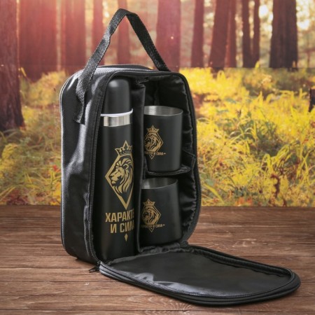 Gift set of tourist "Character and Strength": a thermos 500 ml, a mug 2 pcs-1