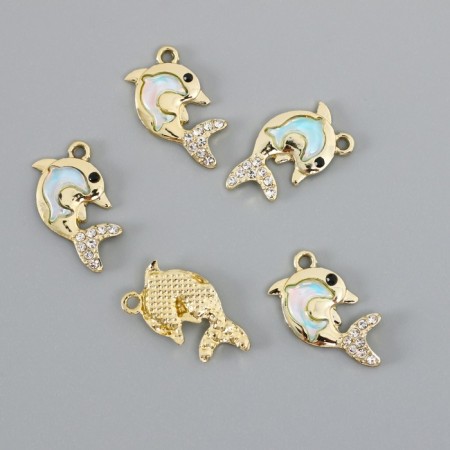 Decor for creativity metal, rhinestones "double dolphin" blue 2.2x2.1 cm-1