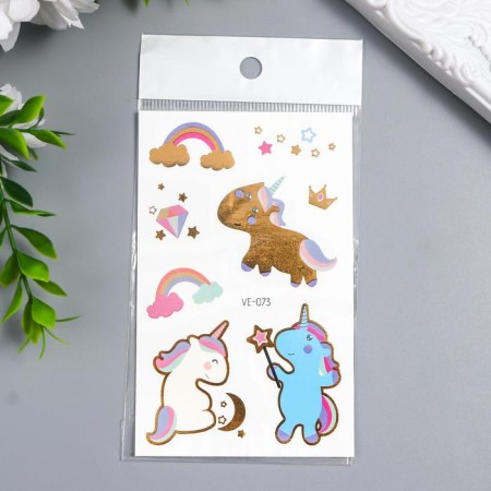 Tattoo on the body Color "Rainbow and Unicorn" with gold mix 12x7.5 cm-3