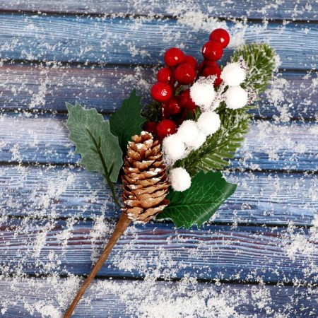 Decor "Winter charm" berry berries red white needles, 25 cm-2