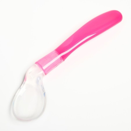 Spoon of children's silicone "curved" for feeding, from 5 months, pink color-1