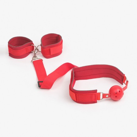 Gags with handcuffs of the oka-adjustable belts, neoprene, sling, PVC red-1