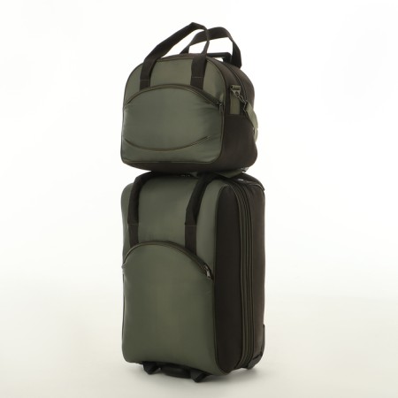 Small 37 L (S) suitcase with Sacvoyage bag, lightning department, extension, Khaki color