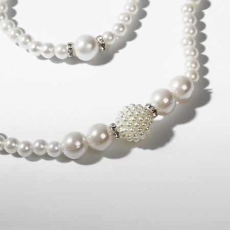 Set 3 objects: earrings, necklaces, bracelet "Pearls" elegant, white color in silver-1