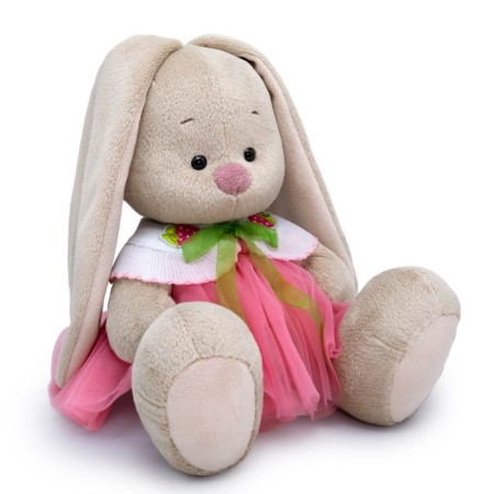 Soft toy "Bunny Mi", in a skirt and a collar with strawberries, 18 cm-6