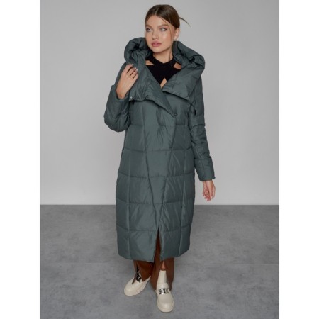 Coat insulated winter female, size 42, dark green color-9