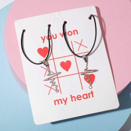 Kulons on the lace "Uenubles" cardiogram, black color in silver, 45 cm-1