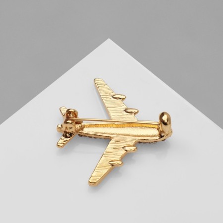 Brooch "Airplane", white color in gold-1