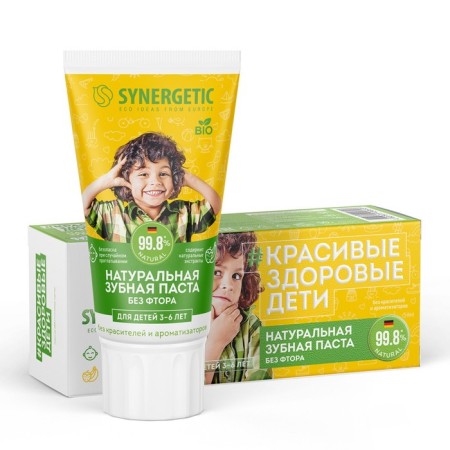 Children's toothpaste Synergetic "Strawberry and Banana", from 3 to 6 years old, yellow, 50 g-5