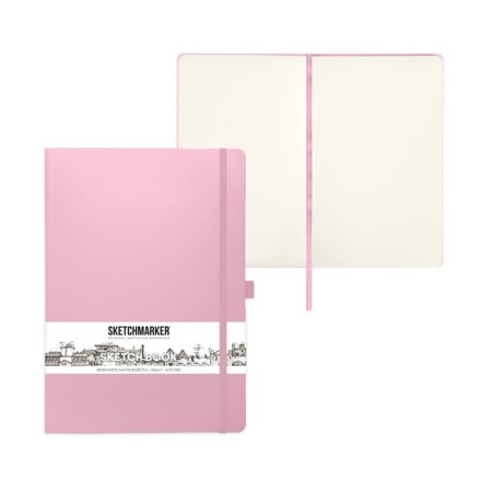 Sketchmarker sketchbook, 210 x 300 mm, 80 sheets, solid leather cover, pink, block 140 g/m2