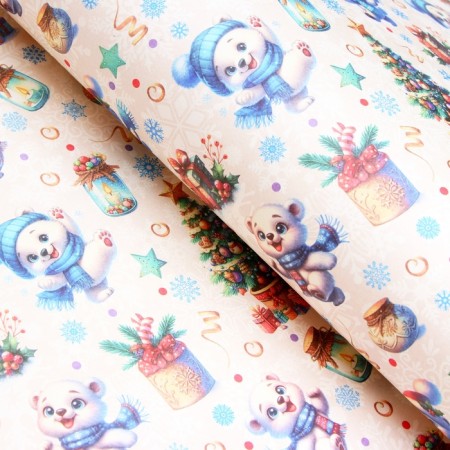 Packaging paper "Funny Bear", white craft, 80 g/m2, 50 x 70 cm-1