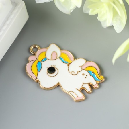 Decor for creativity Metal, enamel "Unicorn with colored mane" Gold 2.5x2.4 cm-1