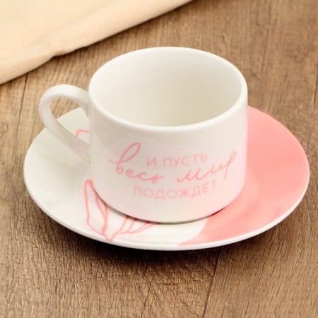 Tea couple ceramic “and let the whole world wait”, 200 ml, white color-2