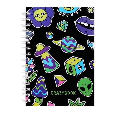 Note book A6, 80 sheets in a cage on the crest of Crazy Neon, covered Cardboard, OFSET block 60 g/m2, mix-3