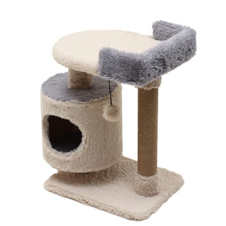 Complex for cats with a claw, with a lounger, 63 x 41 x 76 cm, fluffy fur, jute, gray-2