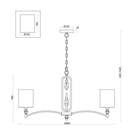 Suspended lamp Freya FR1007PL-08N Riverside, 860x860x1425 mm, E14, 8x40W, Nickel color-1