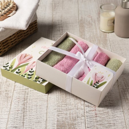 Set of terry napkins "Flowers" 30x30 cm -5pcs, 100% HL, 340g/m2