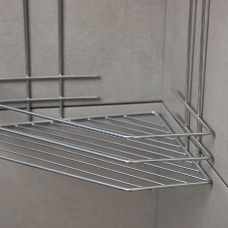 Bathroom shelf is an angular 3-tier, 21.5 × 21.5 × 58.5 cm, color chromium-2