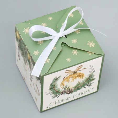 Folding box “Happy New Year!”, Christmas tree decorations, 12 x 12 x 12 cm, New Year-2
