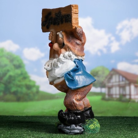 Garden figure "Dwarf with a sign" Hello "20x29x60cm-1