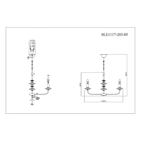 Suspended EVOLUCE lamp. Sle1117-203-05. Attic. 5x40 watts, E14, 65x65x40 cm, golden color-4