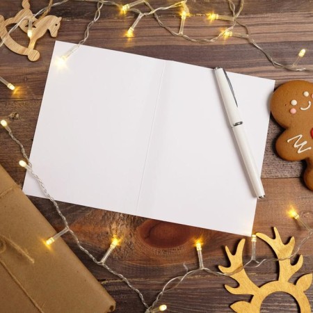 A postcard on watercolor cardboard “Gifts”, embossing, 11.8 x 16.4 cm, New Year-3