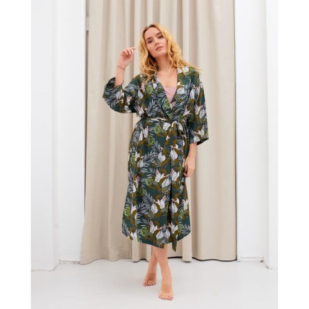 Kit (robe and combination) KAFTAN, 40-42, green/roses-1