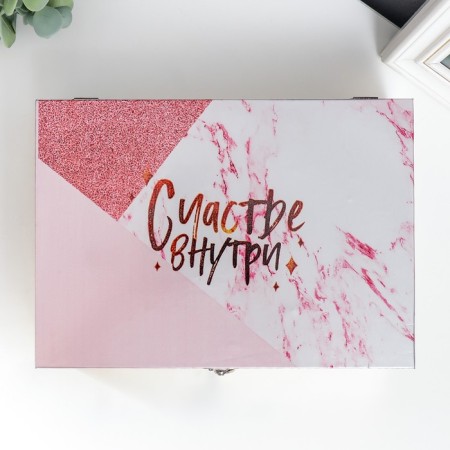 Casket tree "Happiness inside. Pink marble" to leatherette gloss 5.5x24x17 cm-3