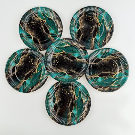 A set of paper utensils "Marble": 6 glasses, 6 plates, tubes-6