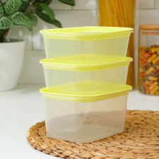 A set of food containers with a steam outlet, 3 pcs: 750 ml, 500 ml, 500 ml, rectangular, mix color