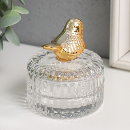 Casket glass, ceramics "Golden Bird" 6.5x6.5x7.2 cm-2