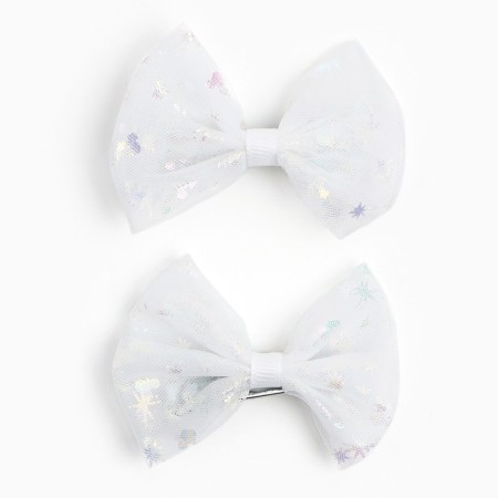 Hair hairpin white bow, set, 2 pcs, 7.5 cm, princesses-3