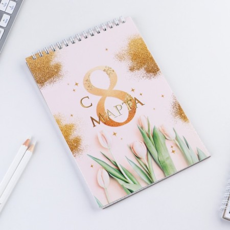 Notepad "from March 8 Gold Tulips", on the crest, A5, 40 sheets-1