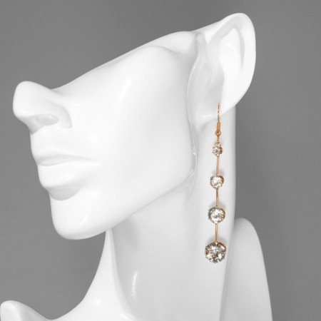 Hanging earrings with rhinestones "Drop" path, white color in gold, 6.2 cm-4