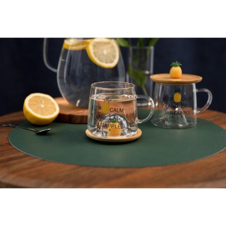 Glass mug with wooden cover "Pineapple", 300 ml-8