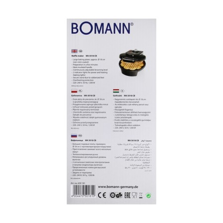 Electric Wafer Bomann Wa 5018 CB, 1200 W, Belgian waffles, black-3
