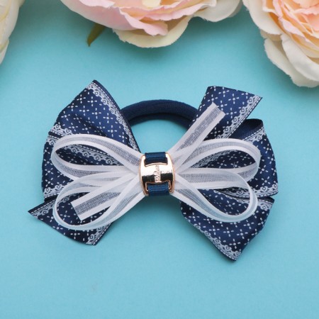 Hair gum "Schoolgirl" Bant Small pattern, 8 cm, white-blue