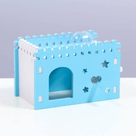 House for rodents with a hole for a drinker, 14 x 8 x 9 cm, blue-7