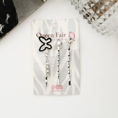 Invisible hair "Altair" (set of 3 pcs) butterfly, 5.5 cm, silver-1