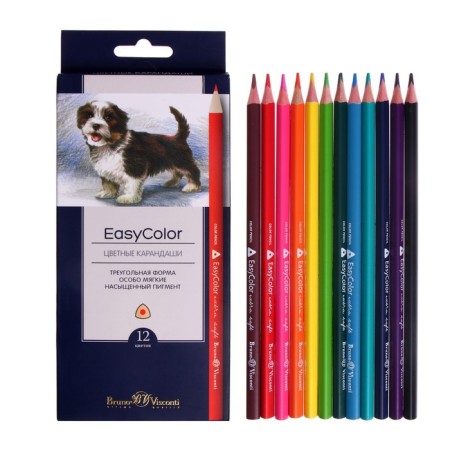 Pencils 12 colors BrunovisConti Easycolor, three -sided, especially soft-2