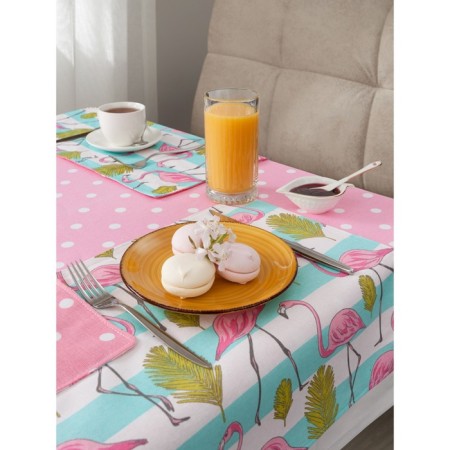 Set of kitchen tablecloths, Flamingo stands, size 110x140 cm, 35x45 cm - 4 pcs, birds, pink 10
