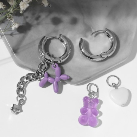 Earrings with the removable element "Transformer" Bear and Dog, colored in silver-1