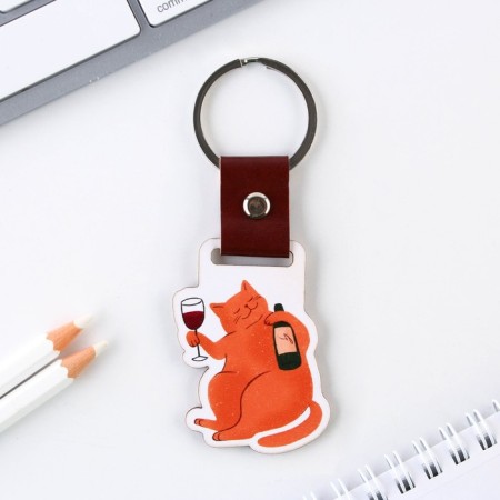 Key keychain wooden "cat", 7 x 3.6 cm-2