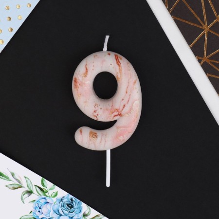 Candle for the cake, number “9”, marble, 5.5 x 8 cm.-2