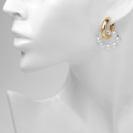 Earrings with the removable element "Transformer" flower, white-blue color in gold-3