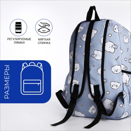 School backpack from textiles on a zipper, 3 pockets, pencil case, blue color-1