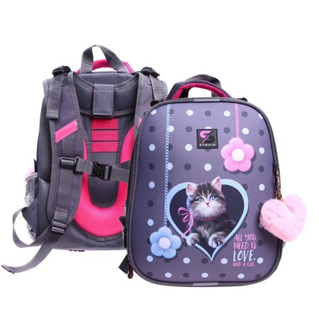 School backpack 38 x 30 x 16 cm, ergonomic back, stavia "cat"
