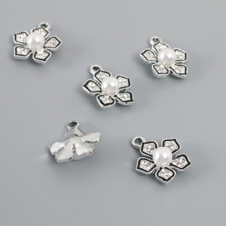 Decor for creativity metal, rhinestones "Five -up with a edging" silver 1.9x1.7 cm